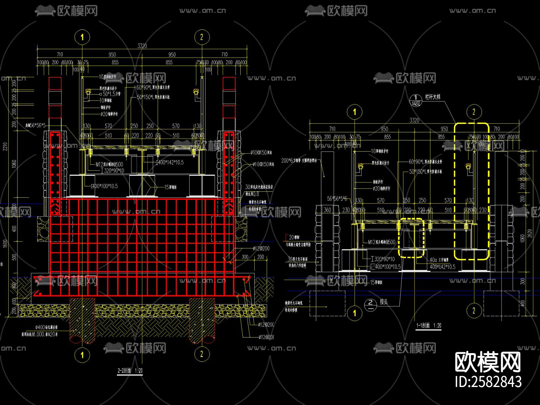 新中式钢木结构桥三套CAD施工图下载（渲染图6）