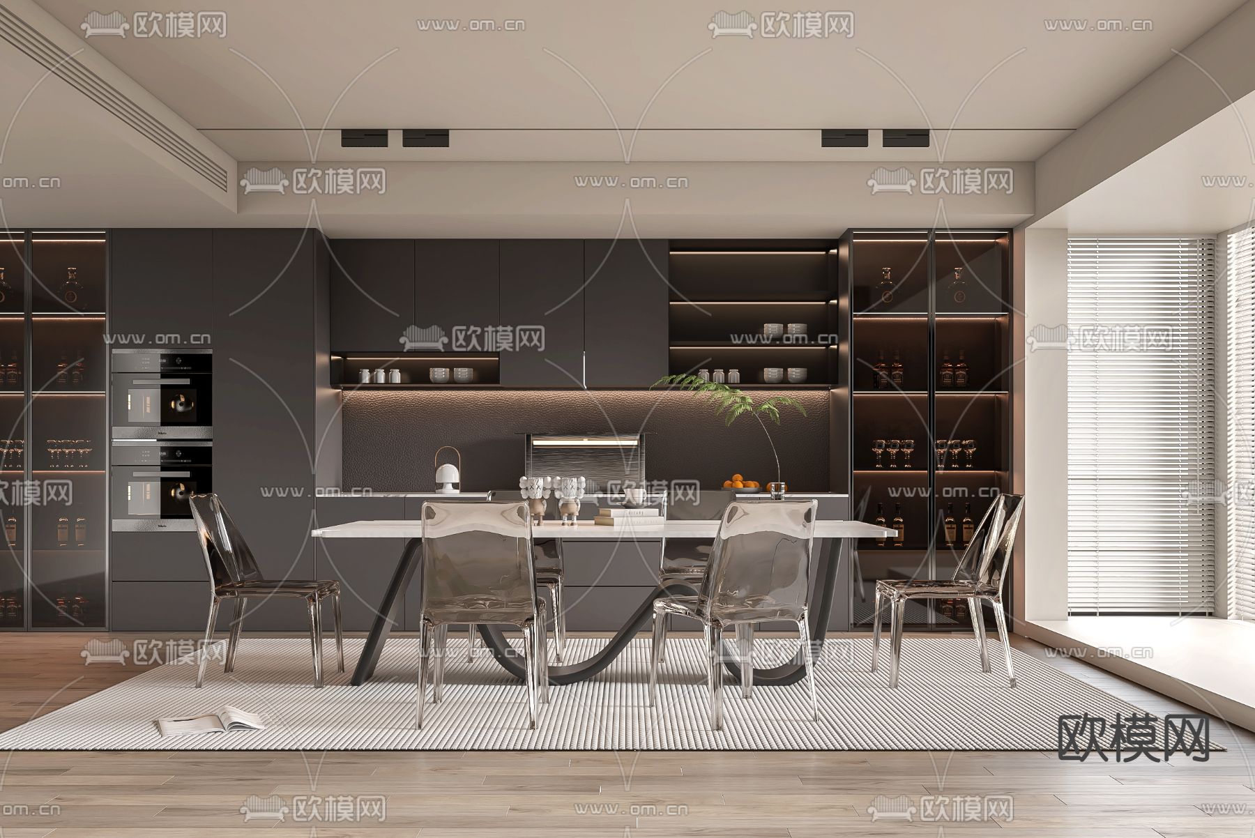 高级灰餐厅3d模型下载