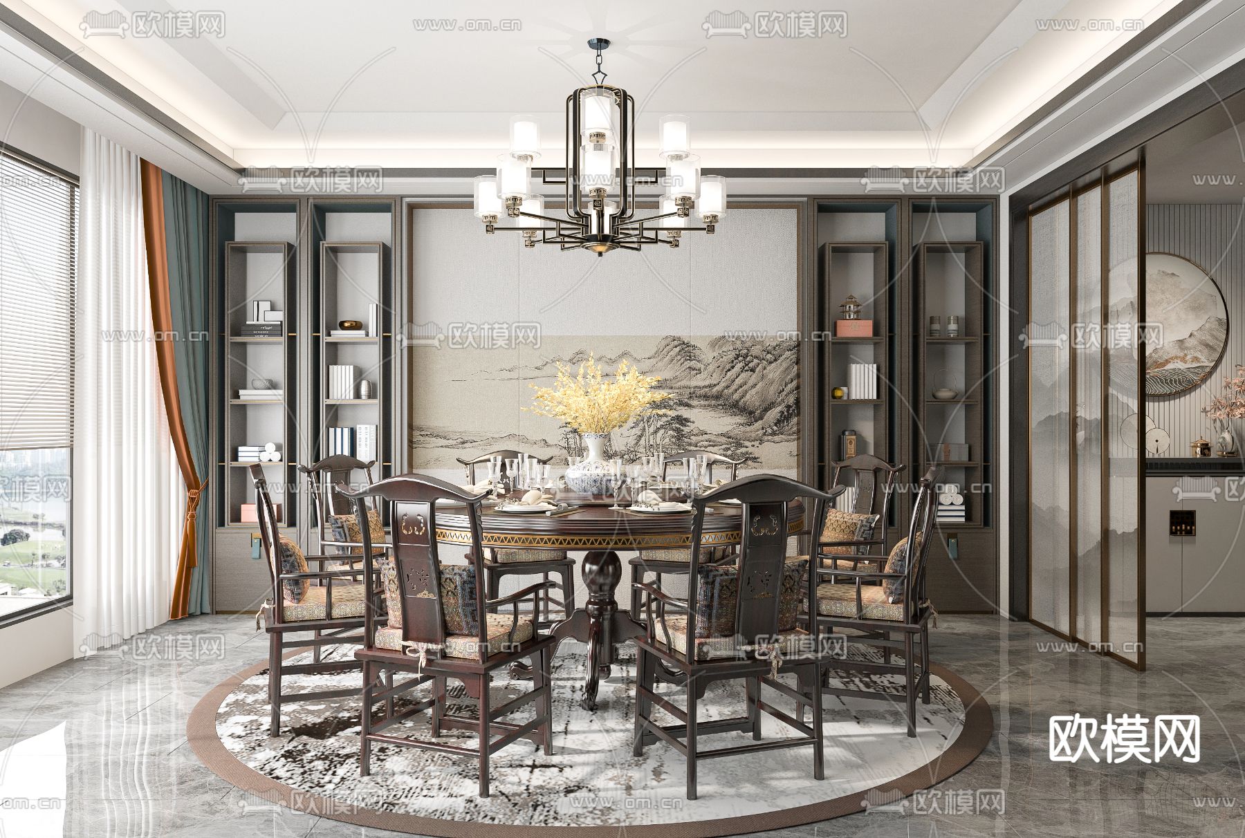 中式餐厅3d模型下载