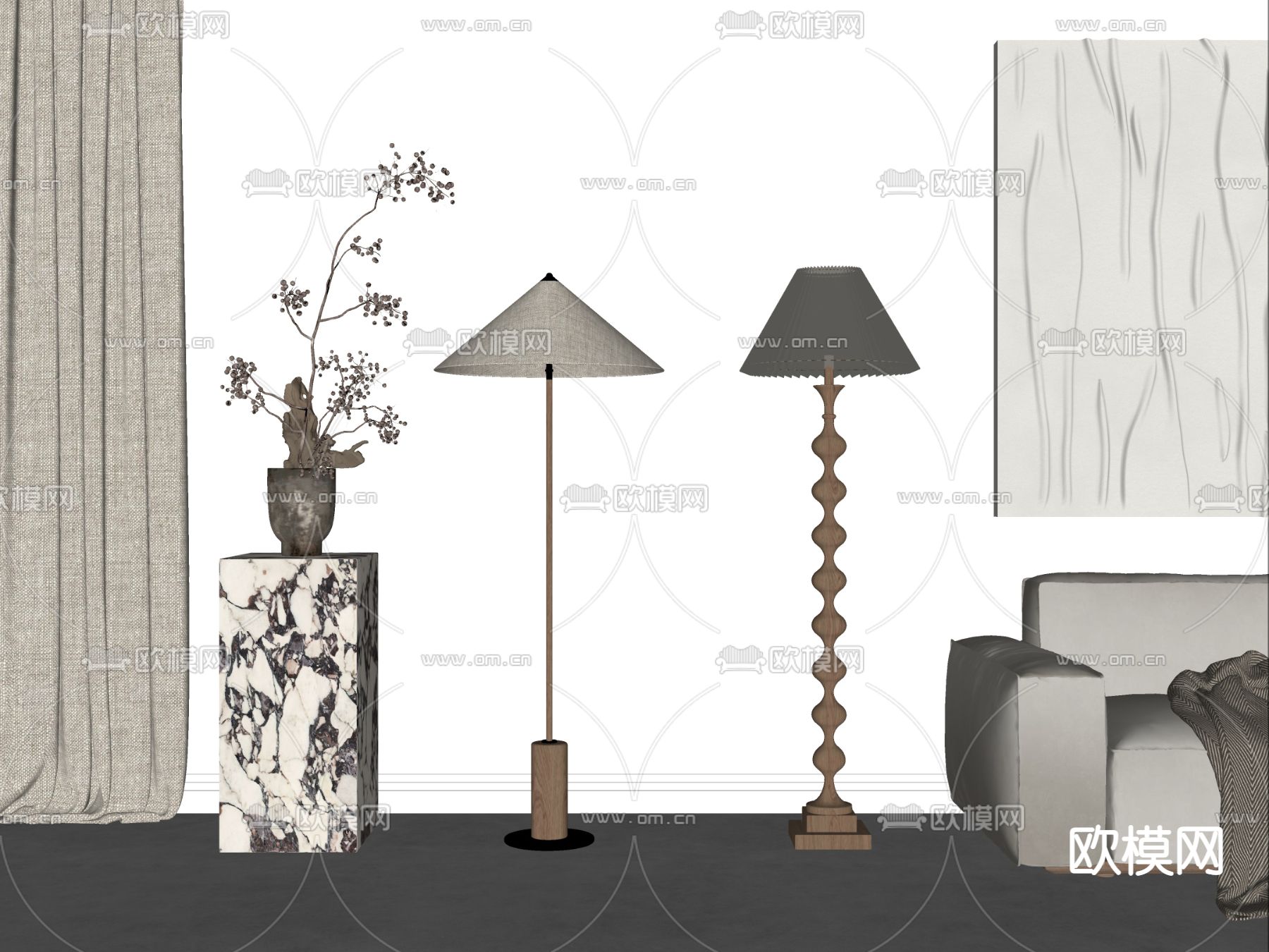 侘寂风落地灯su模型下载（渲染图2）