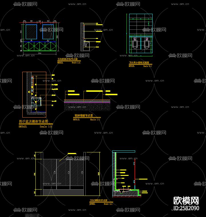卫生间蹲坑小便池 洗手盆节点大样下载