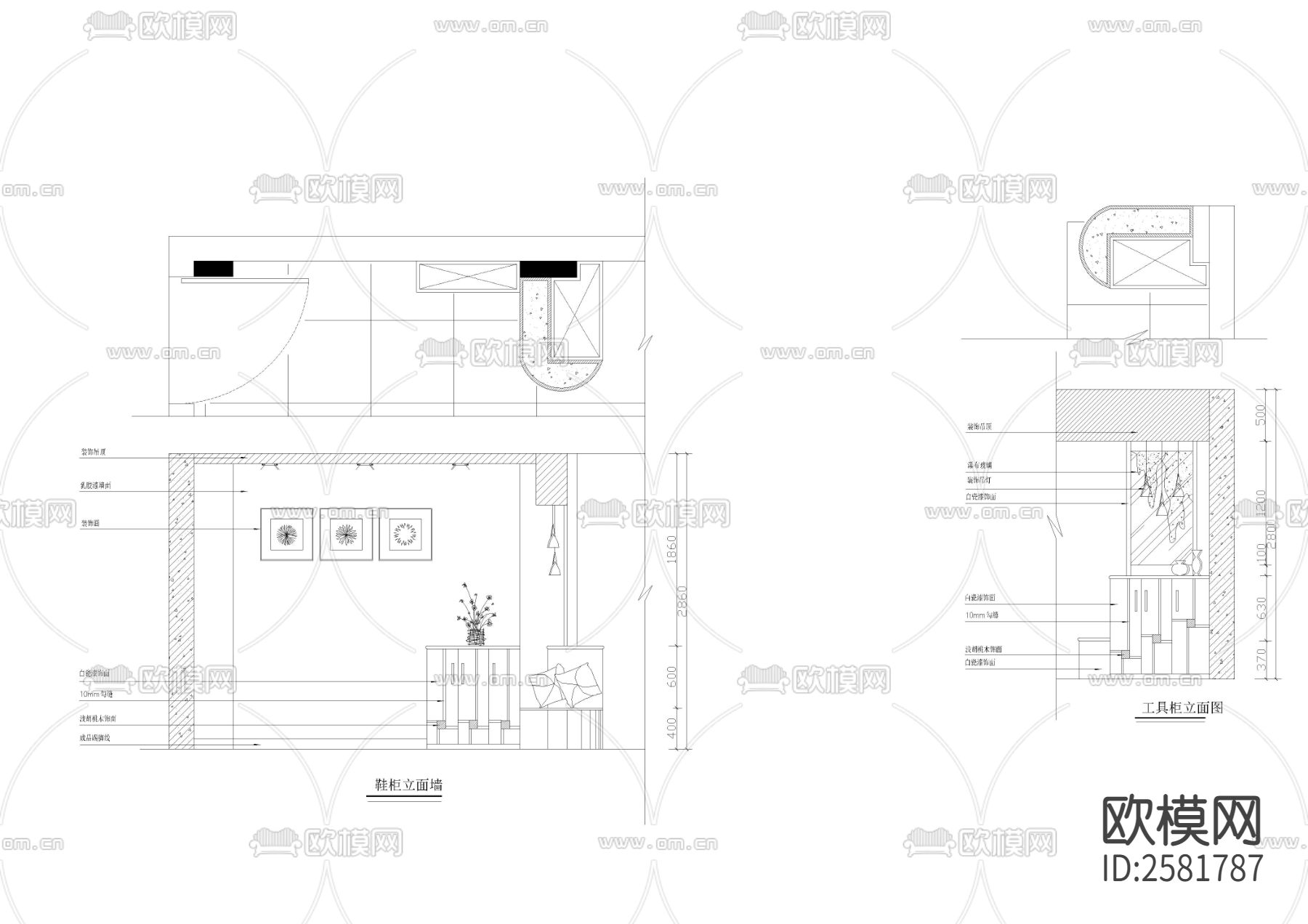 近百款鞋柜衣柜cad图库下载（渲染图2）