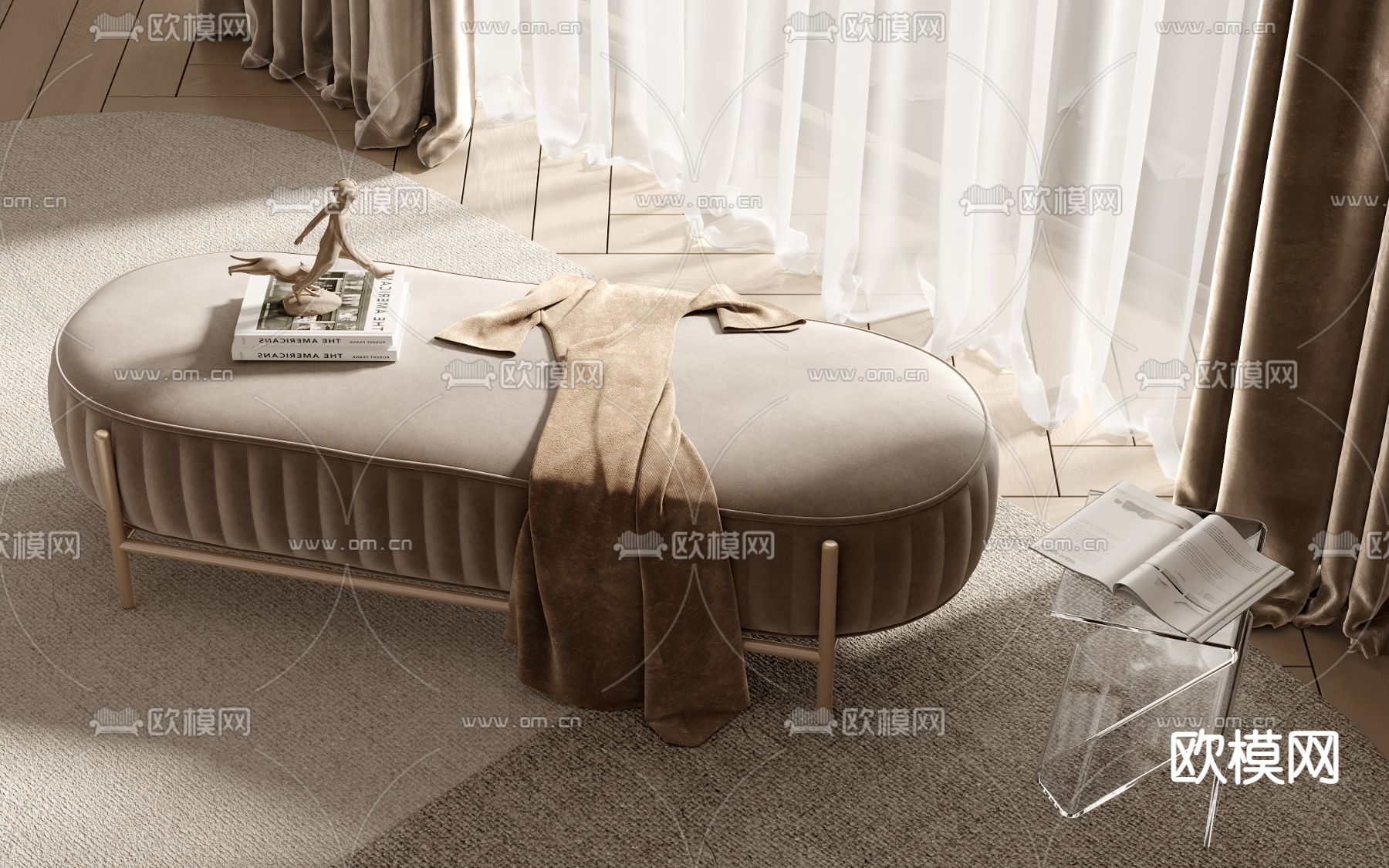 轻奢床尾凳 脚踏3d模型下载