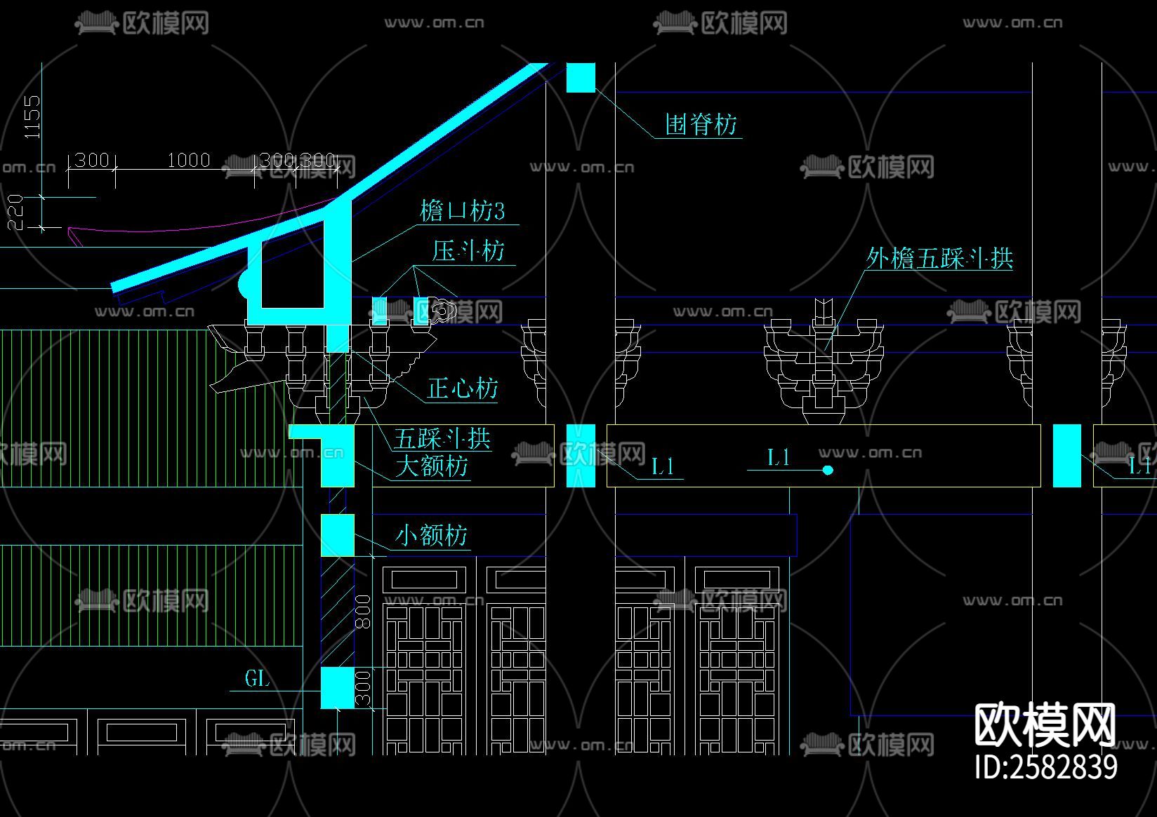 中式古建罗汉堂建筑CAD施工图下载（渲染图2）