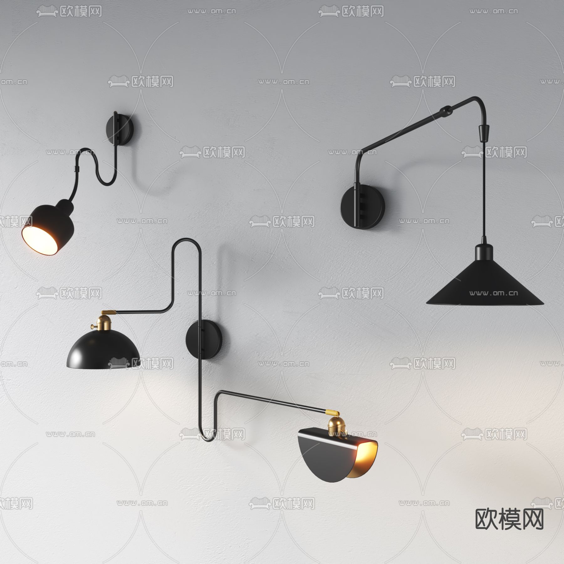 现代摇臂壁灯su模型下载（渲染图1）
