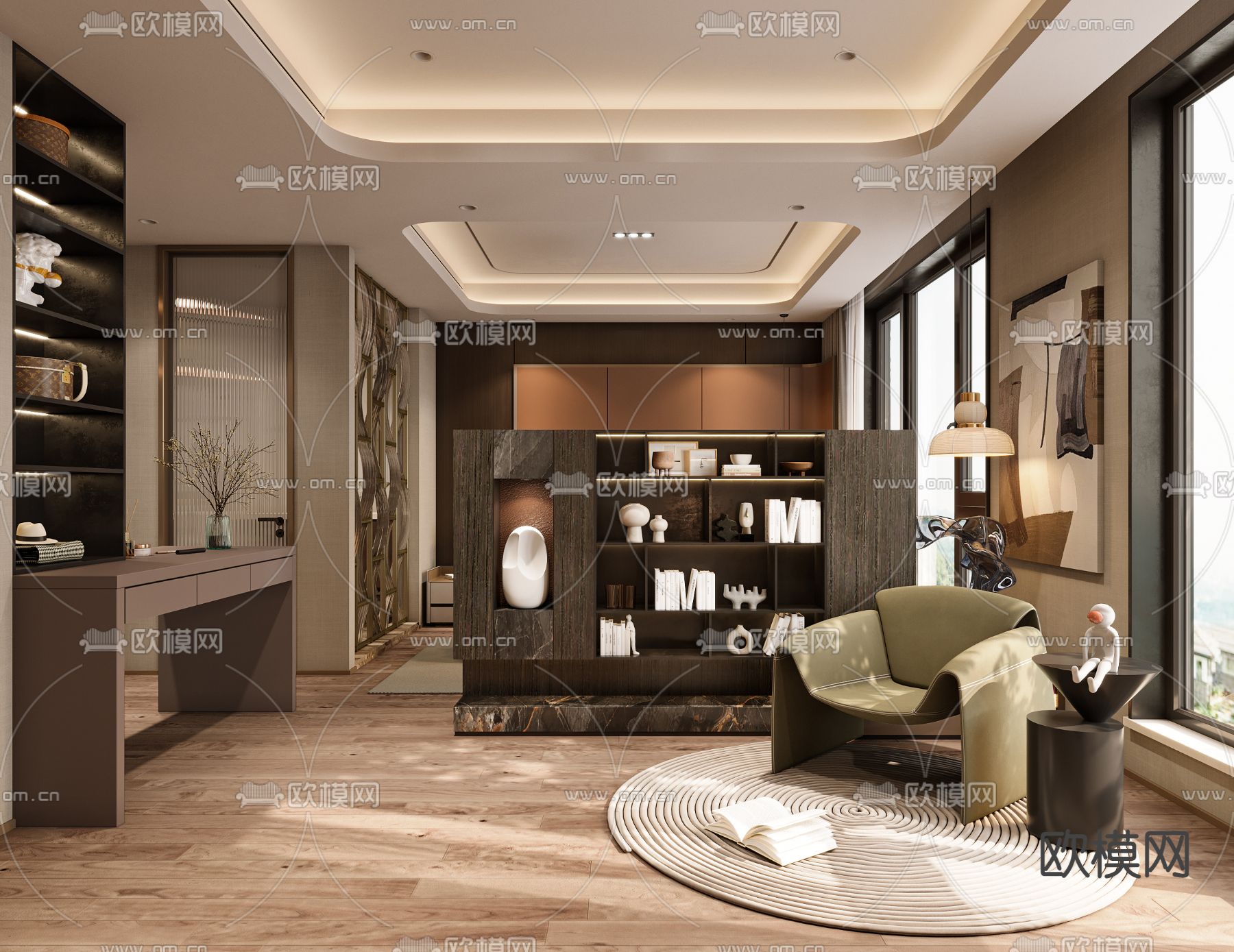 奶油风休闲区 娱乐区3d模型下载