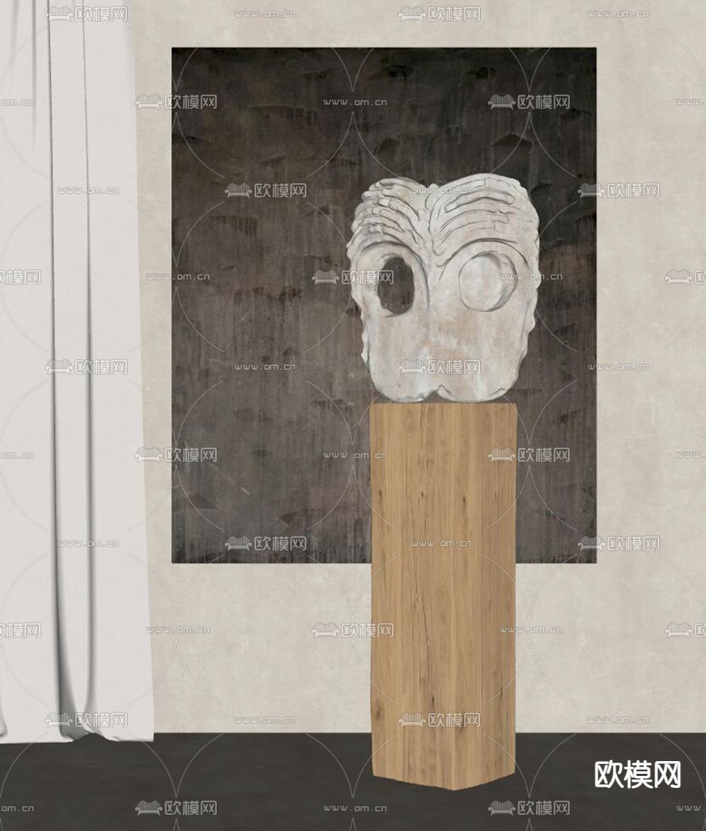 侘寂雕塑摆件su模型下载（渲染图2）