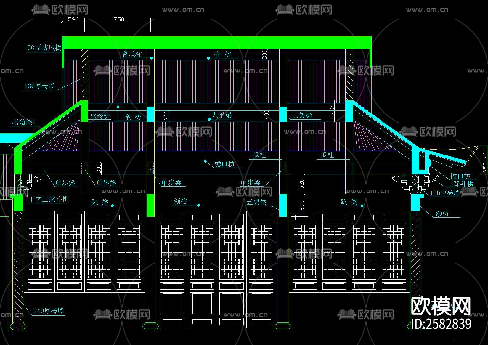 中式古建罗汉堂建筑CAD施工图下载（渲染图5）