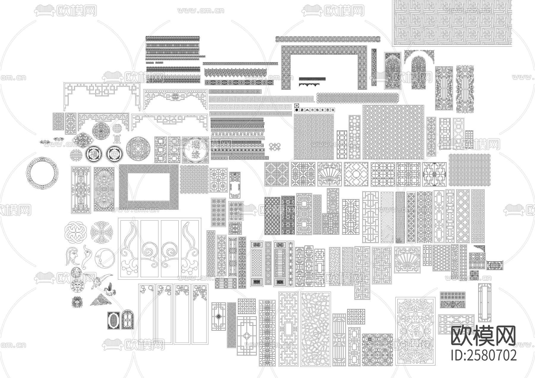 花纹镂空 雕花花纹 木雕花CAD图库下载（渲染图6）
