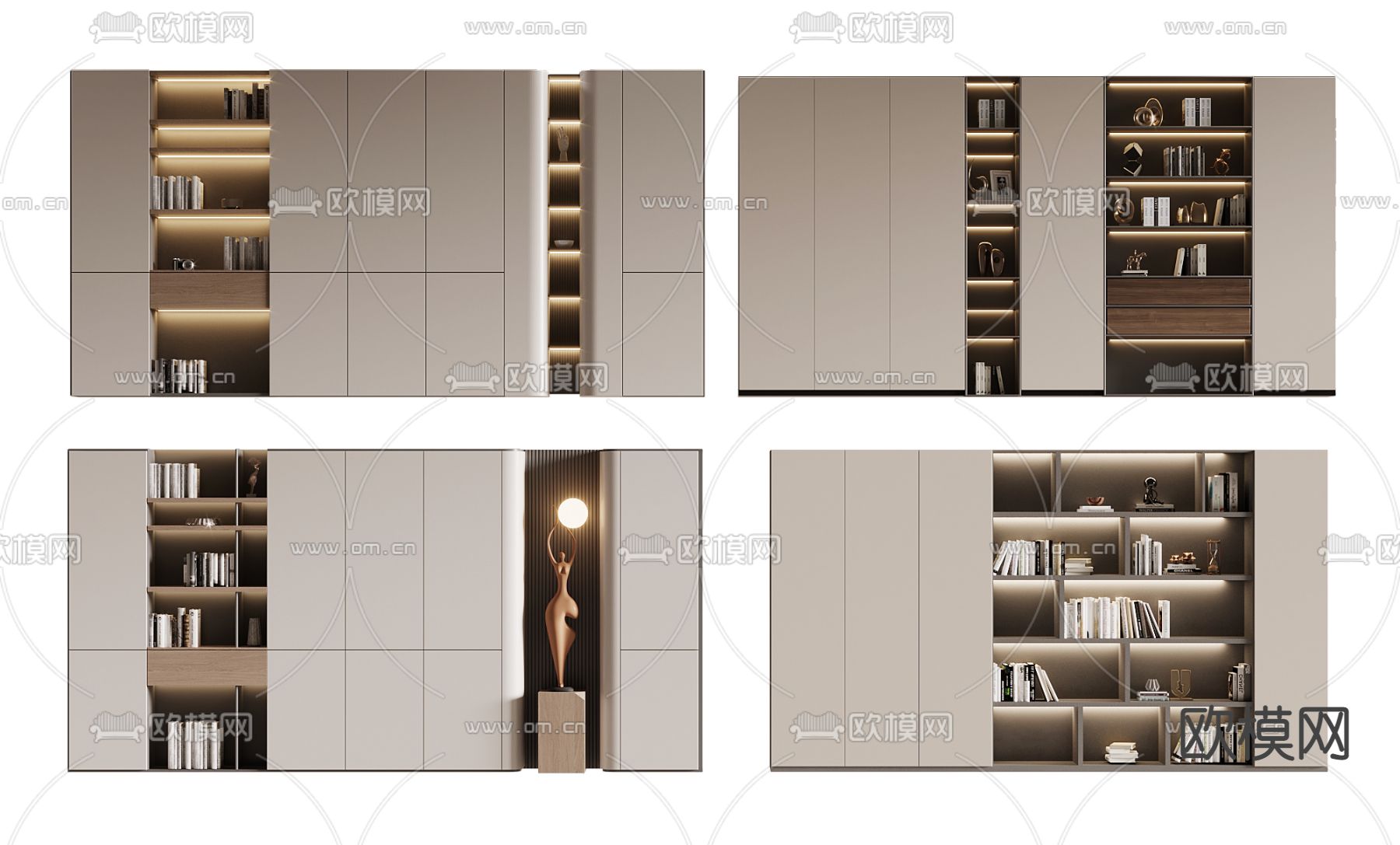现代书柜su模型下载（渲染图1）