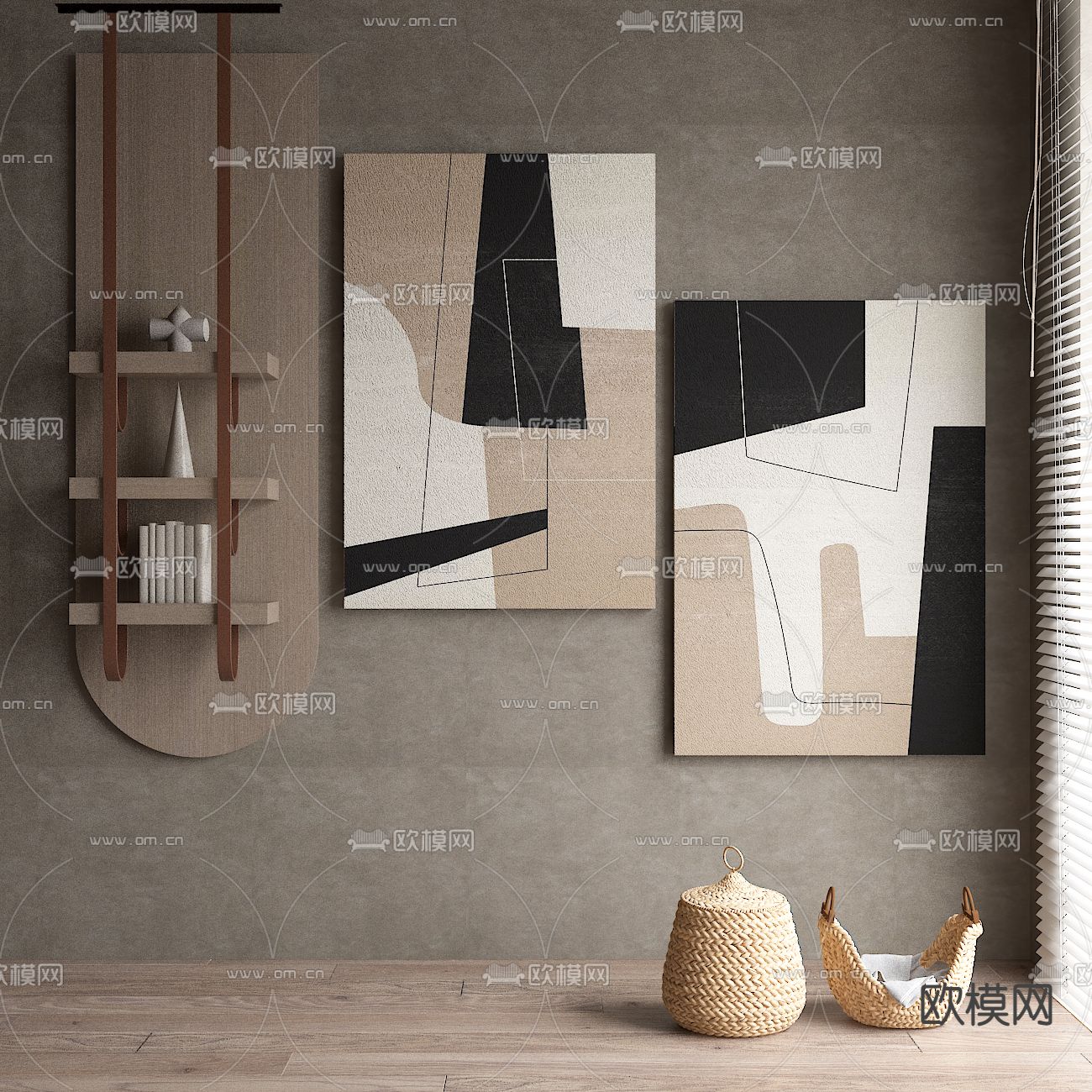 侘寂风装饰画su模型下载（渲染图1）