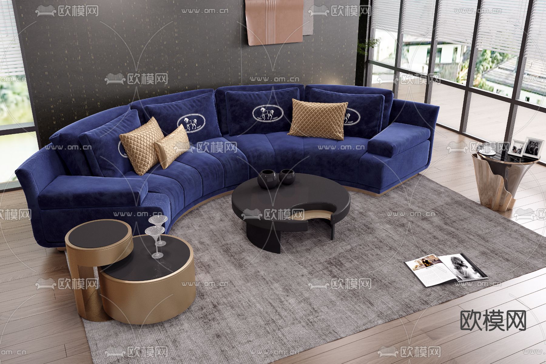 弧形沙发 异形沙发3d模型下载_ID14033251_3dmax免费模型-欧模网