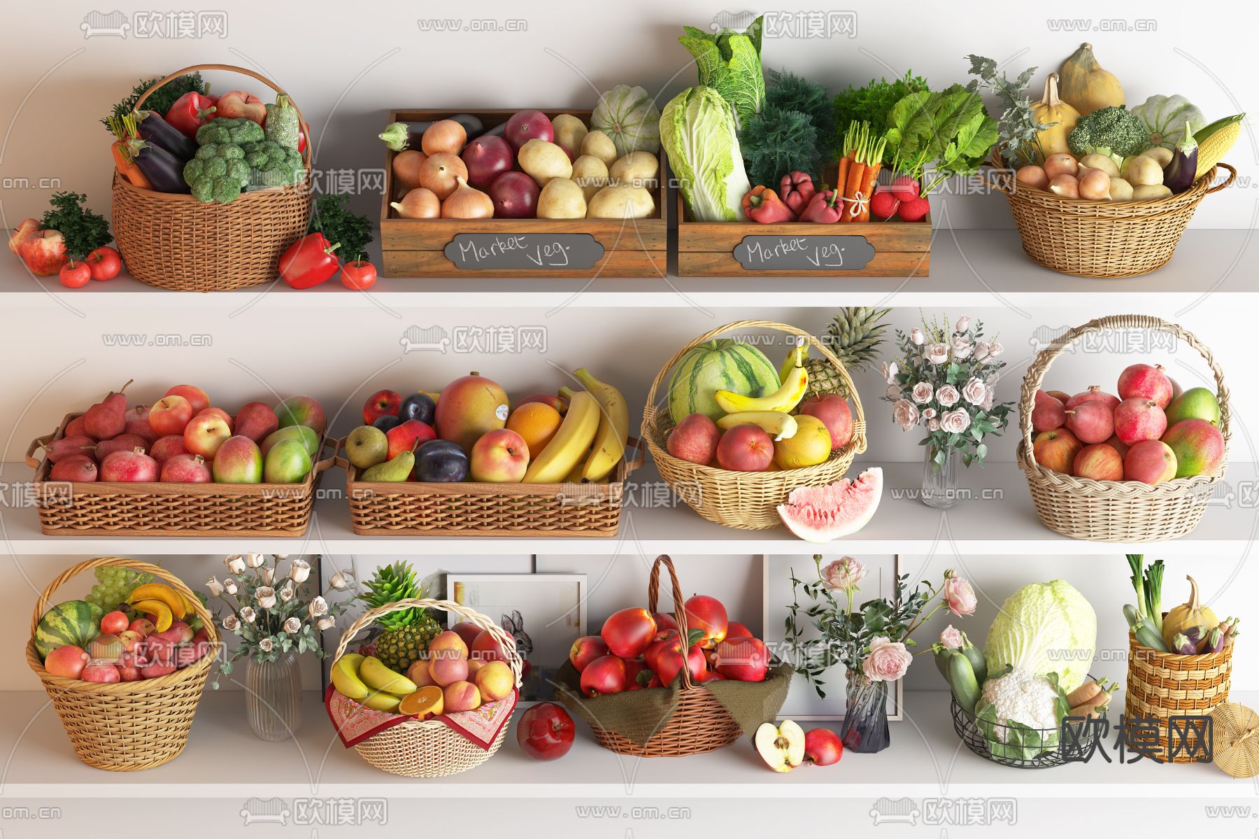 水果 蔬菜 果篮3d模型下载