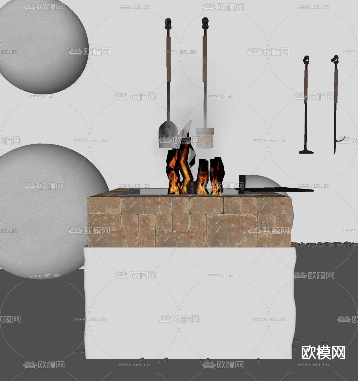 现代壁炉 火炉su模型下载（渲染图2）