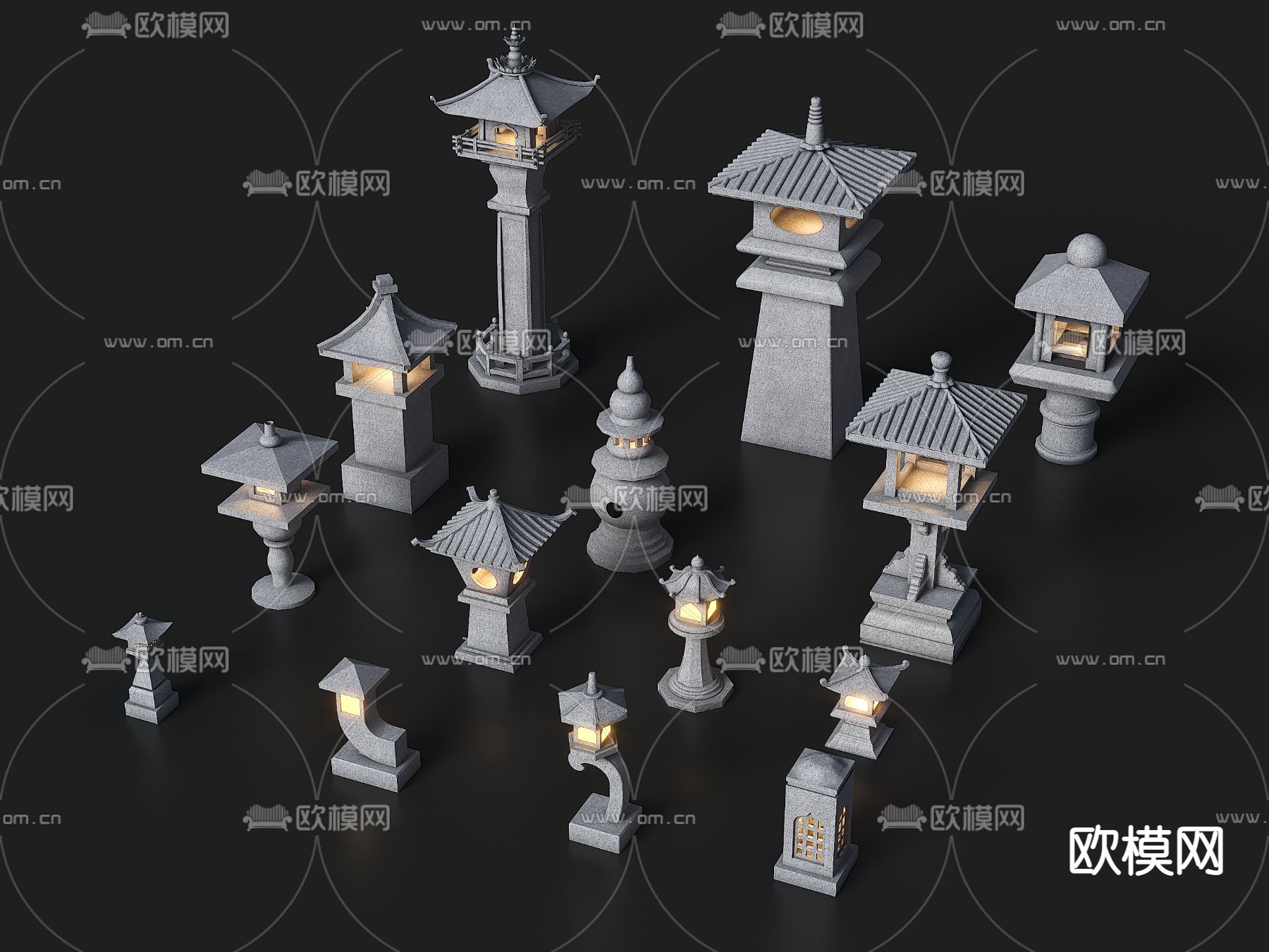 中式户外灯  庭院灯su模型下载（渲染图1）