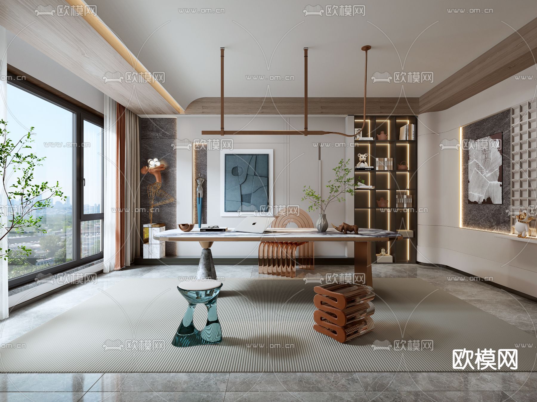 现代书房3d模型下载（渲染图1）
