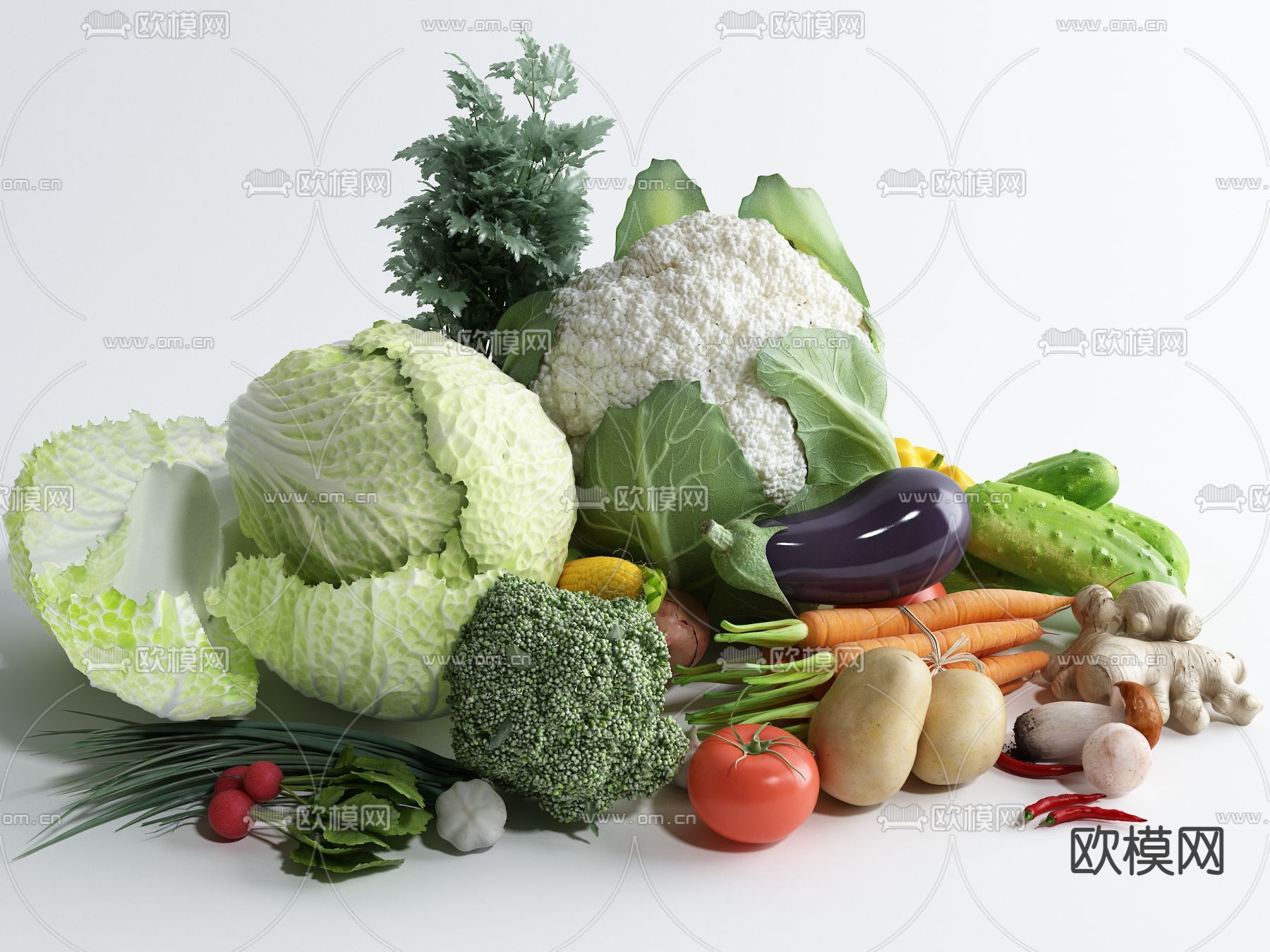 蔬菜 包菜 西兰花 西红柿3d模型下载
