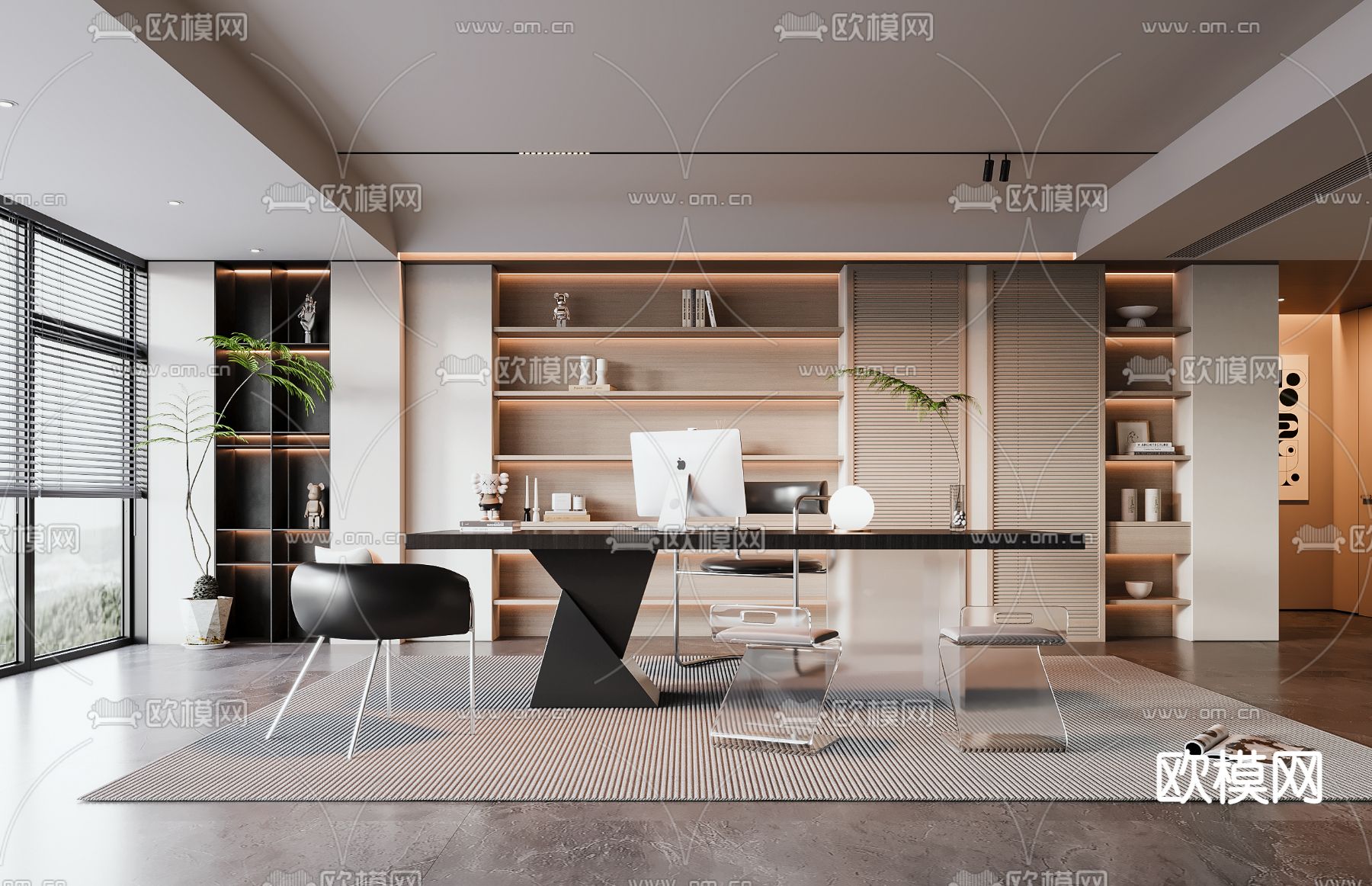 现代书房3d模型下载