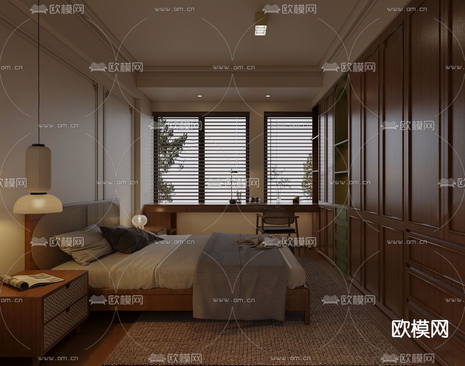 中古风卧室 主人房su模型下载（渲染图1）
