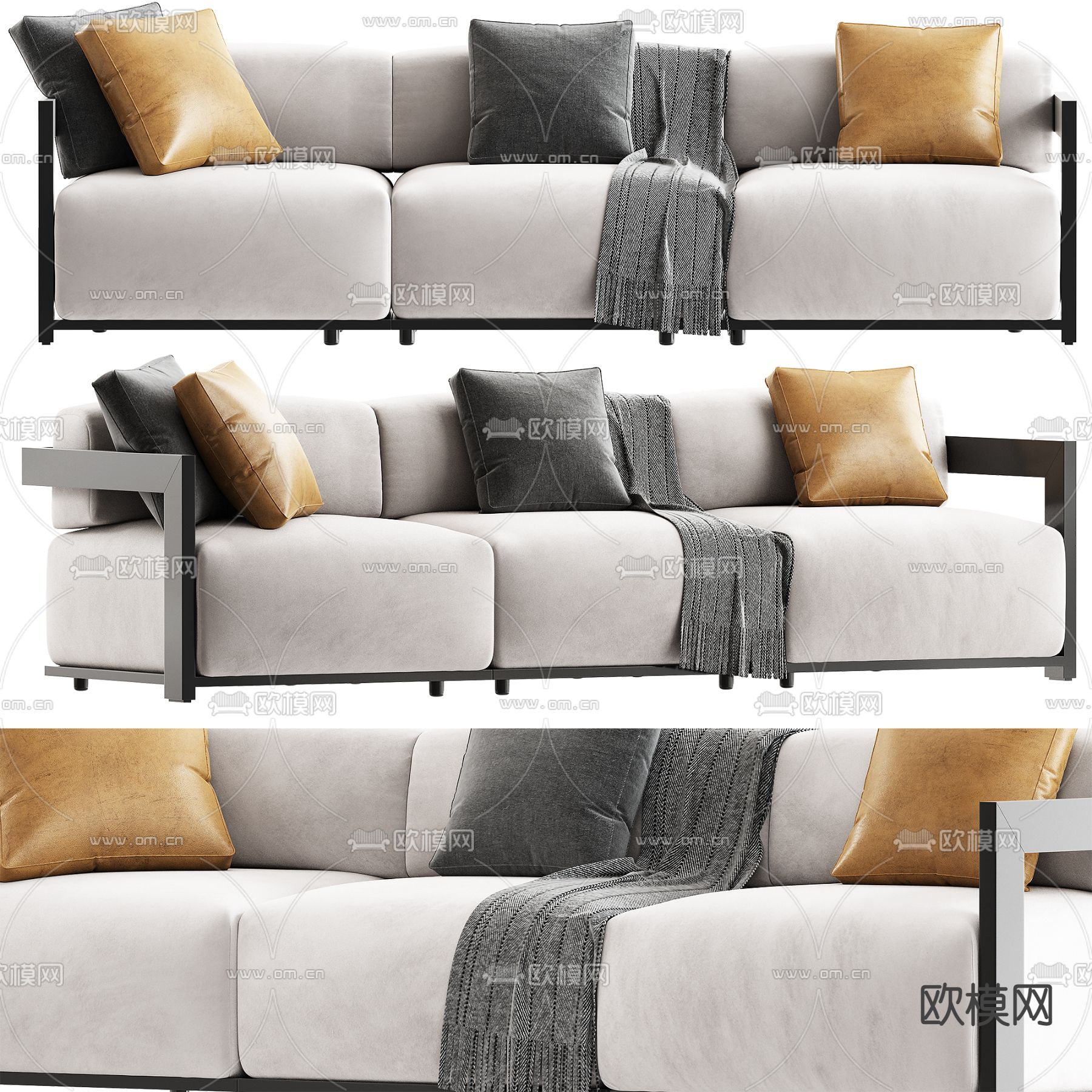 模块沙发 多人沙发 三人沙发3d模型下载（渲染图1）