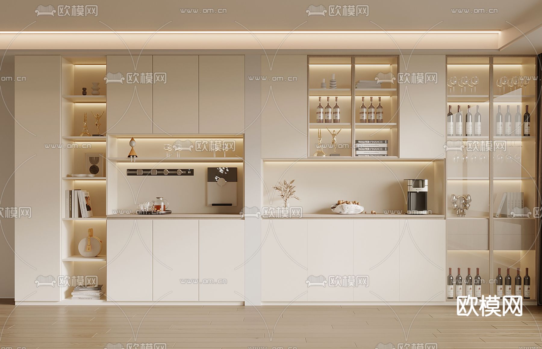 奶油风酒柜3d模型下载
