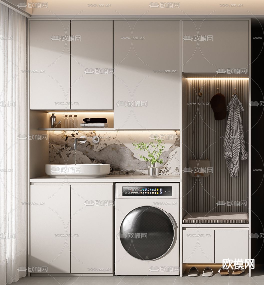 洗衣机柜 浴室柜3d模型下载（渲染图2）