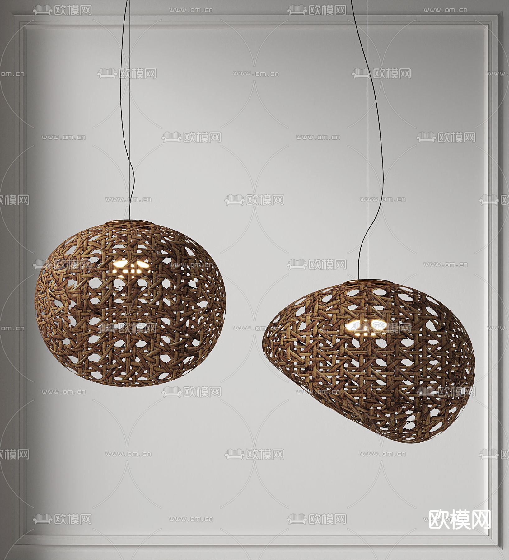 侘寂风吊灯 藤编吊灯3d模型下载