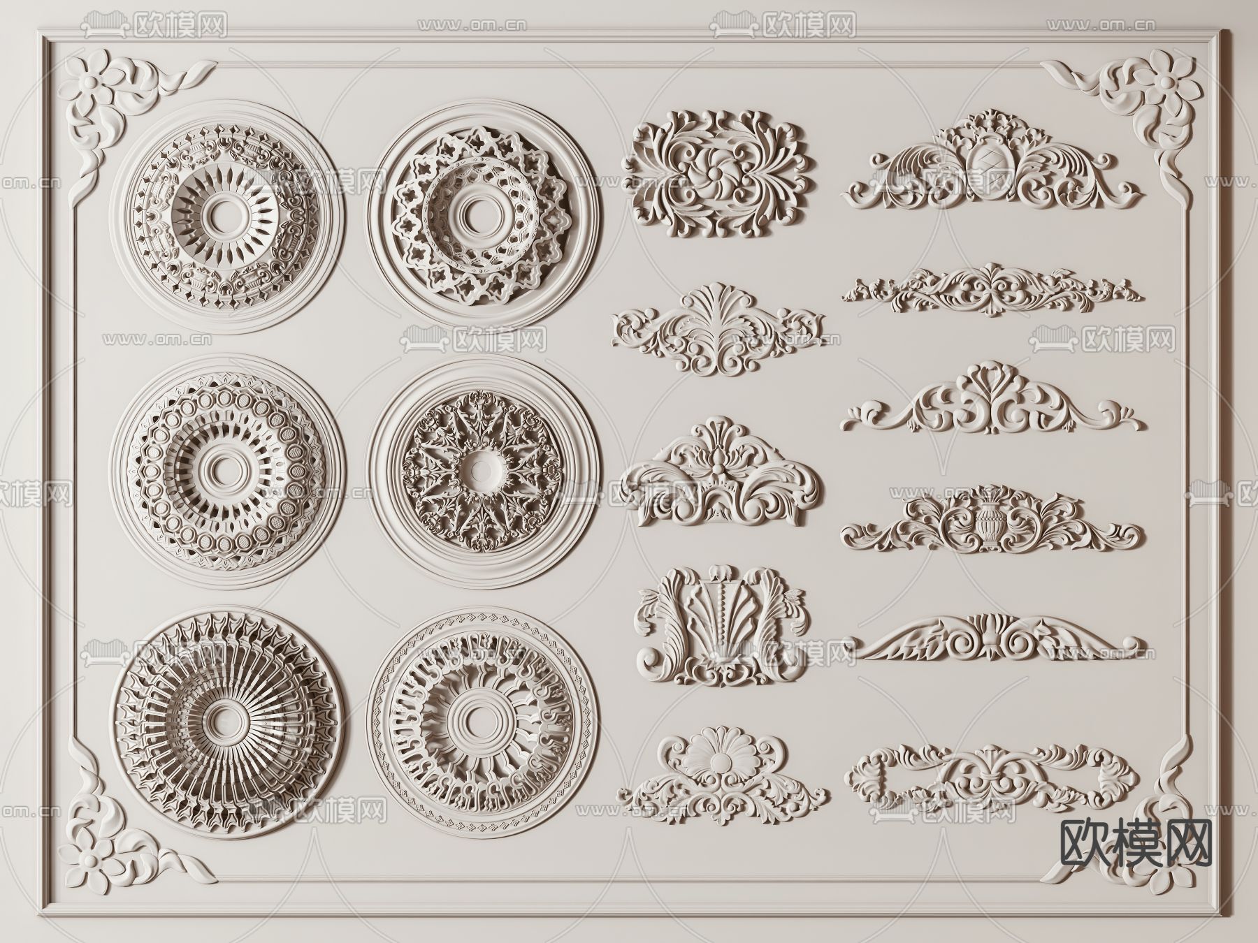 欧式古典欧式石膏雕花构件3D模型下载_3dmax欧式古典欧式石膏雕花构件模型编号114675058-智鸥网
