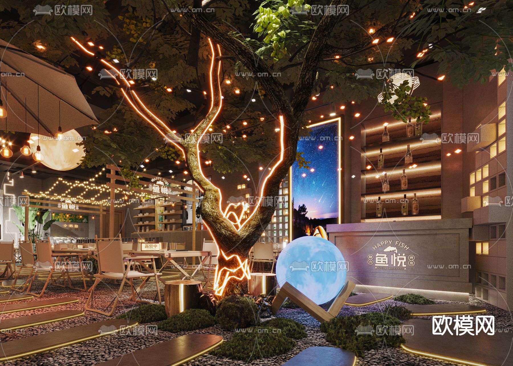 露营风烤肉店3d模型下载（渲染图2）