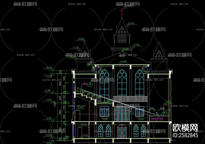 歐式建堂建筑全套cad施工圖下載(渲染圖3)