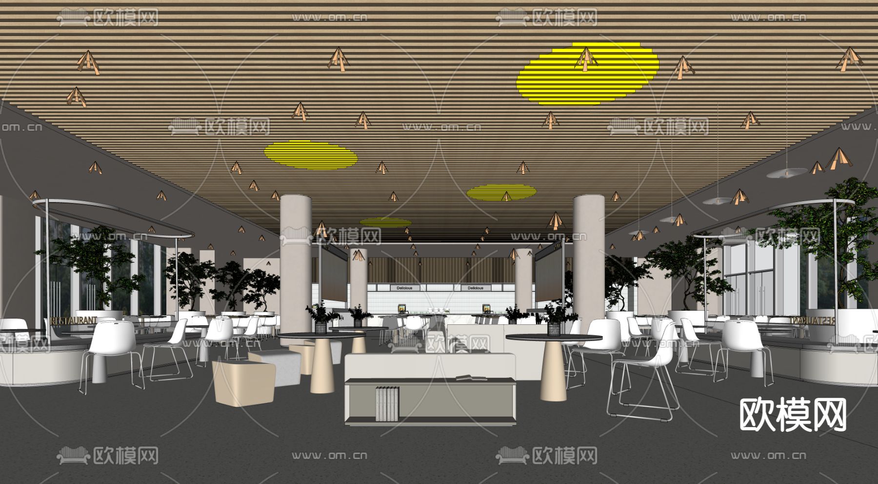 现代食堂su模型下载（渲染图2）