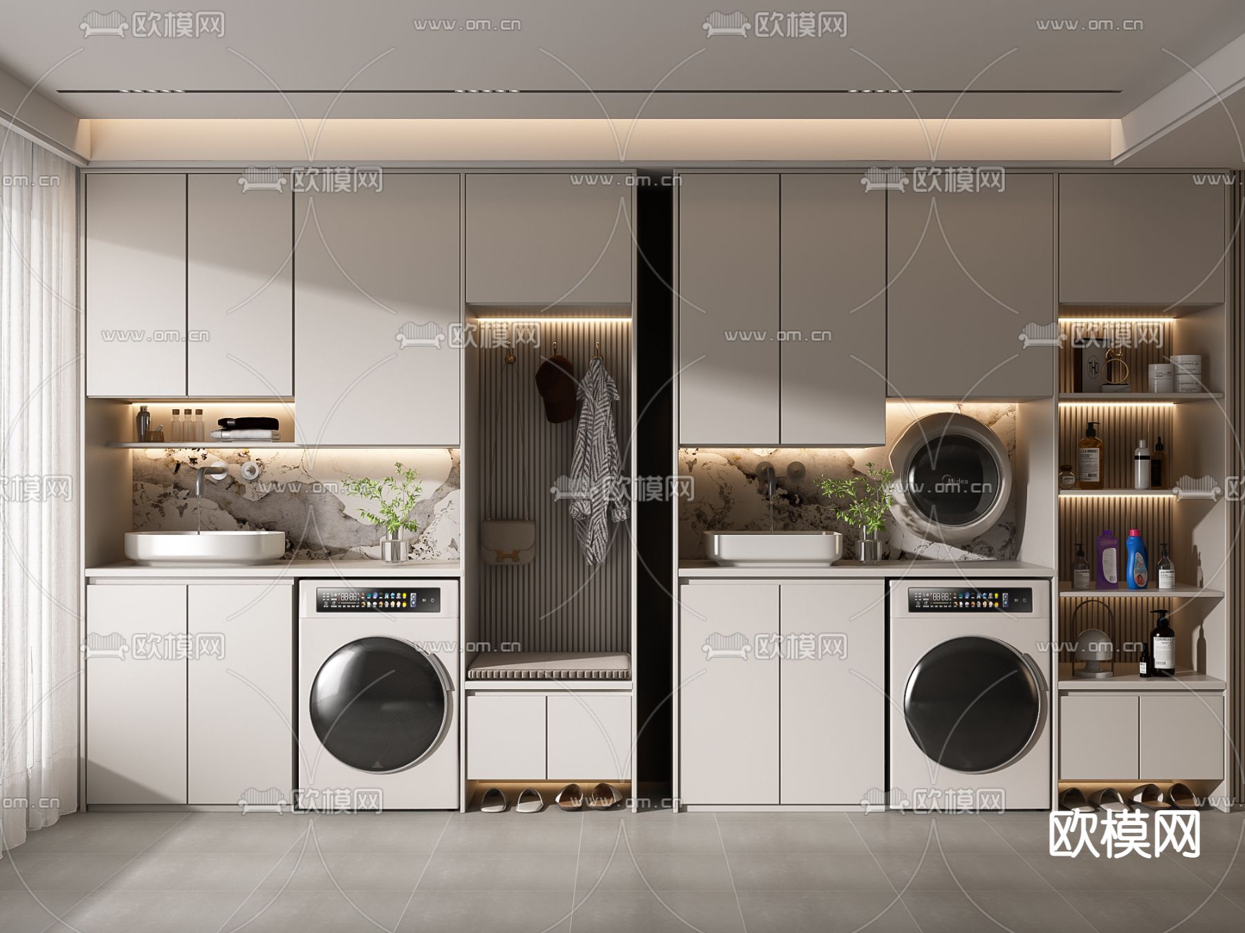 洗衣机柜 浴室柜3d模型下载（渲染图1）