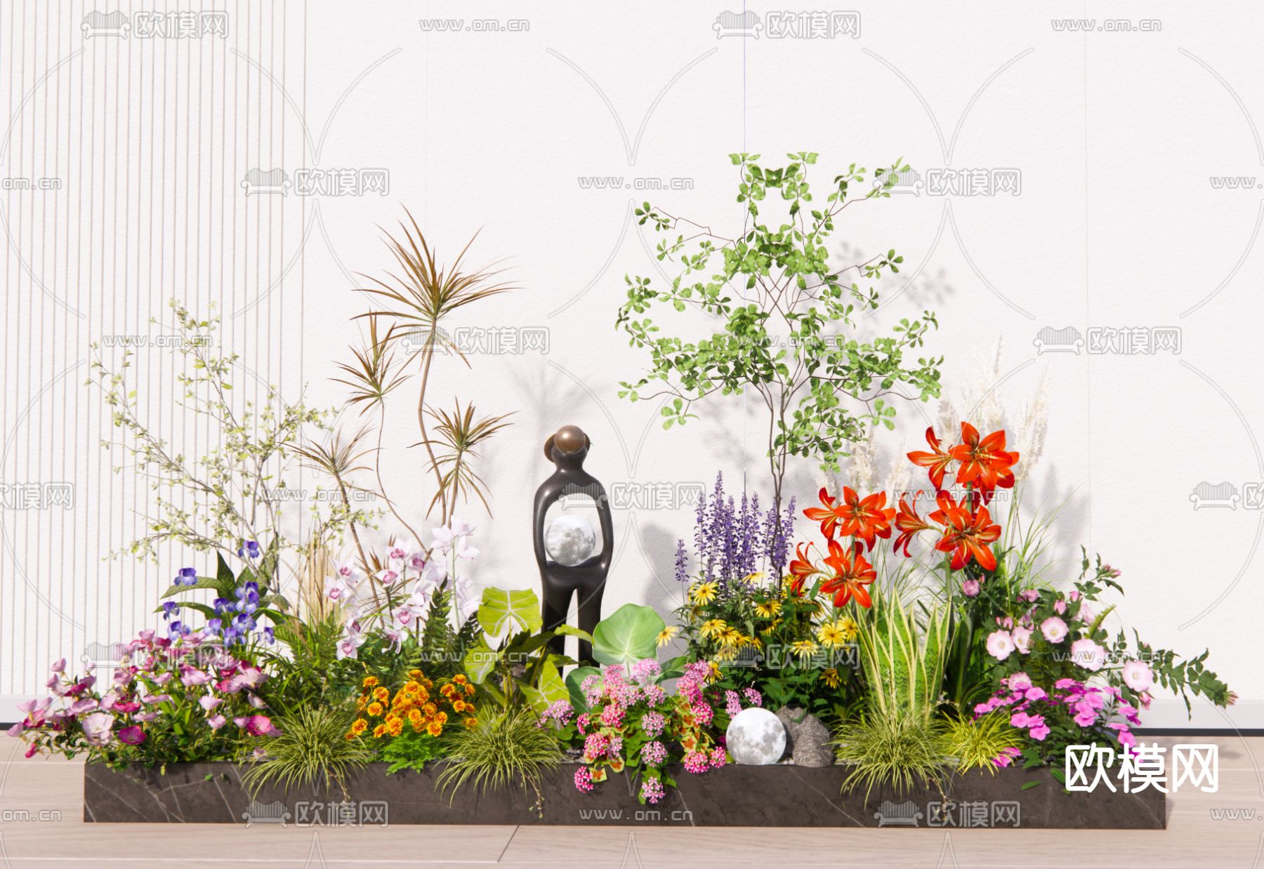 现代植物堆 绿植堆su模型下载（渲染图1）