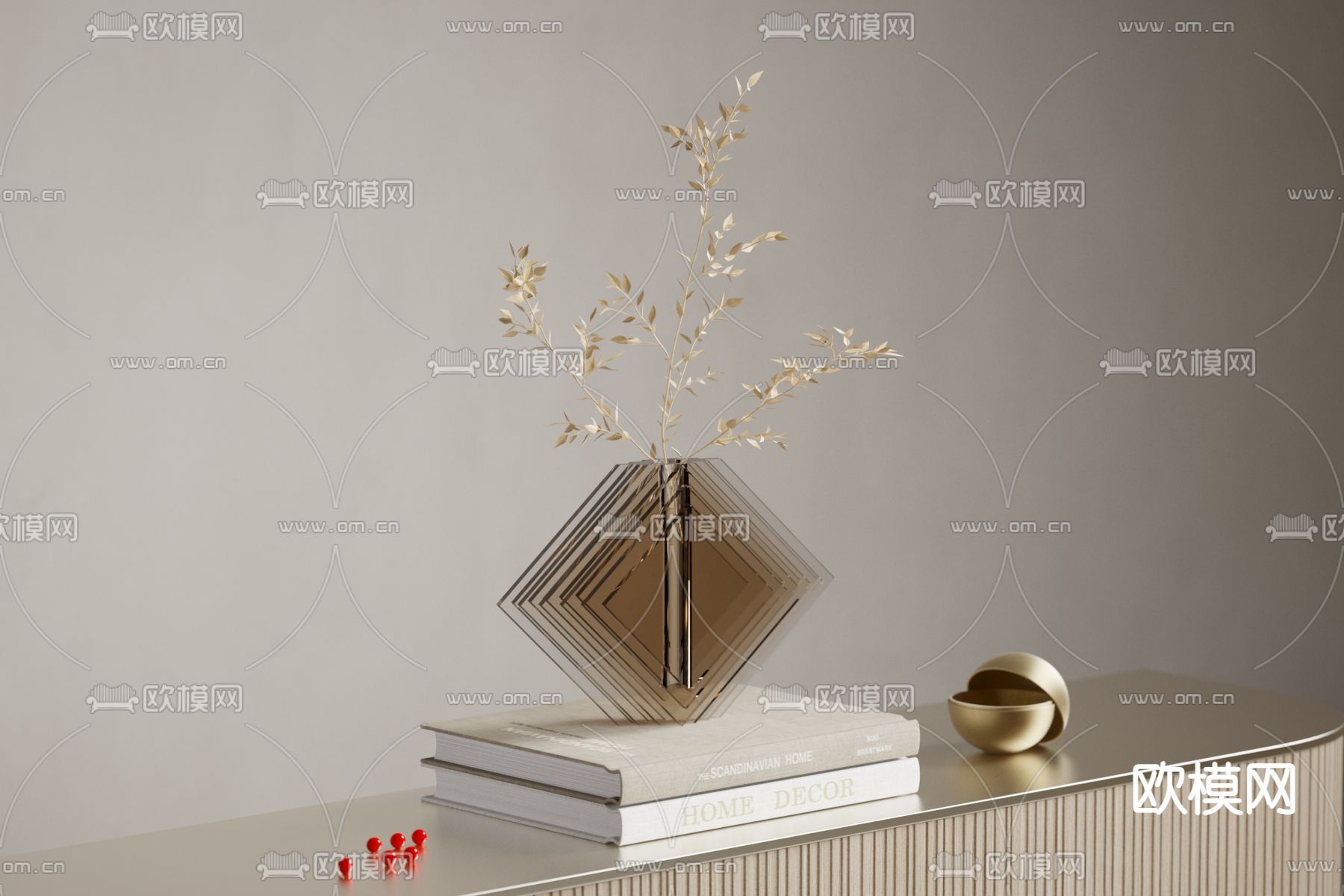 菱形花瓶 枯枝插花3d模型下载