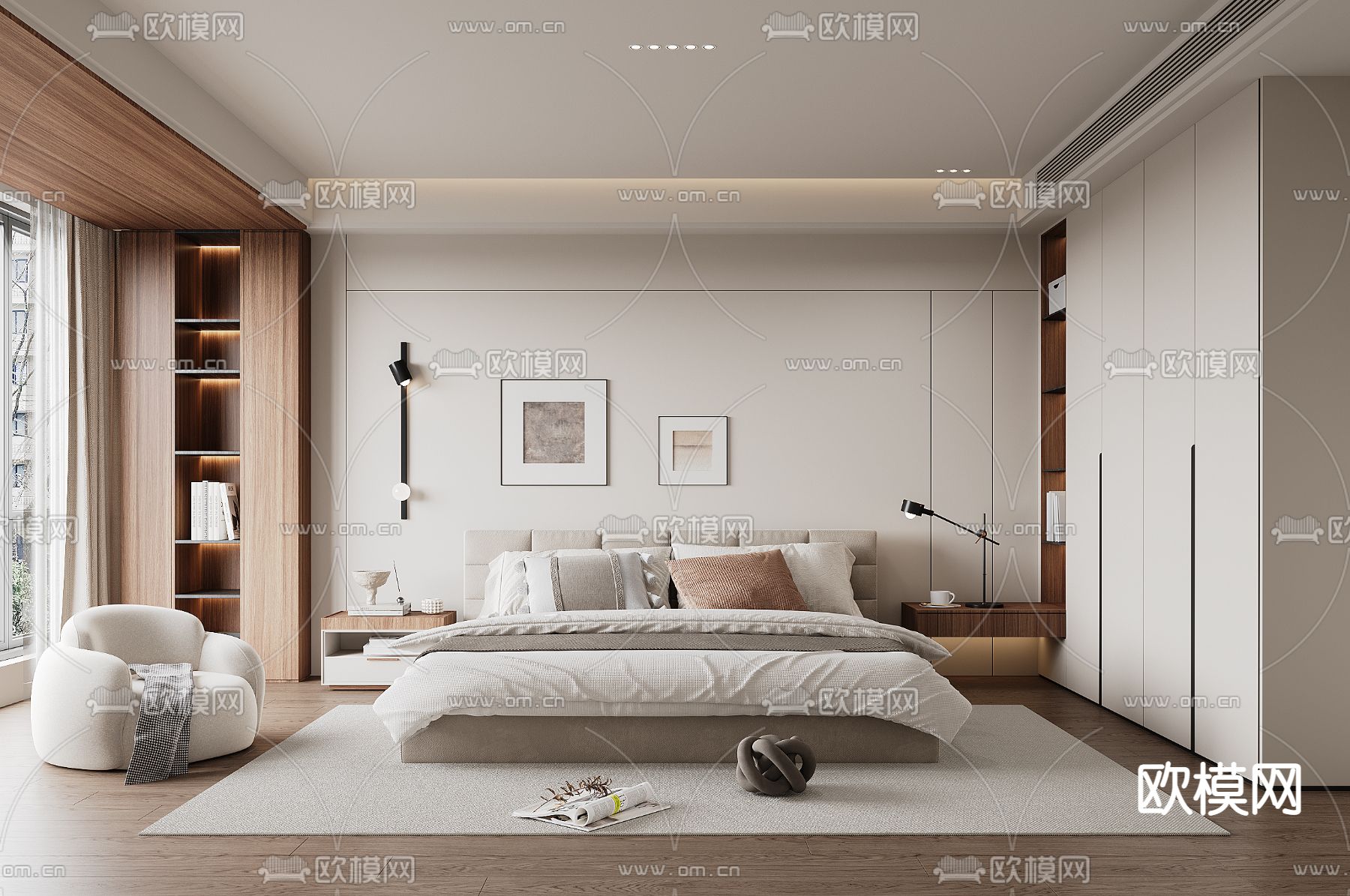 现代卧室 主人房su模型下载（渲染图1）