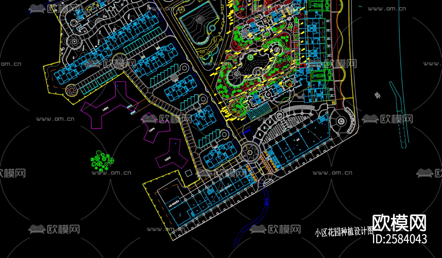 小区种植设计方案cad施工图下载（渲染图2）