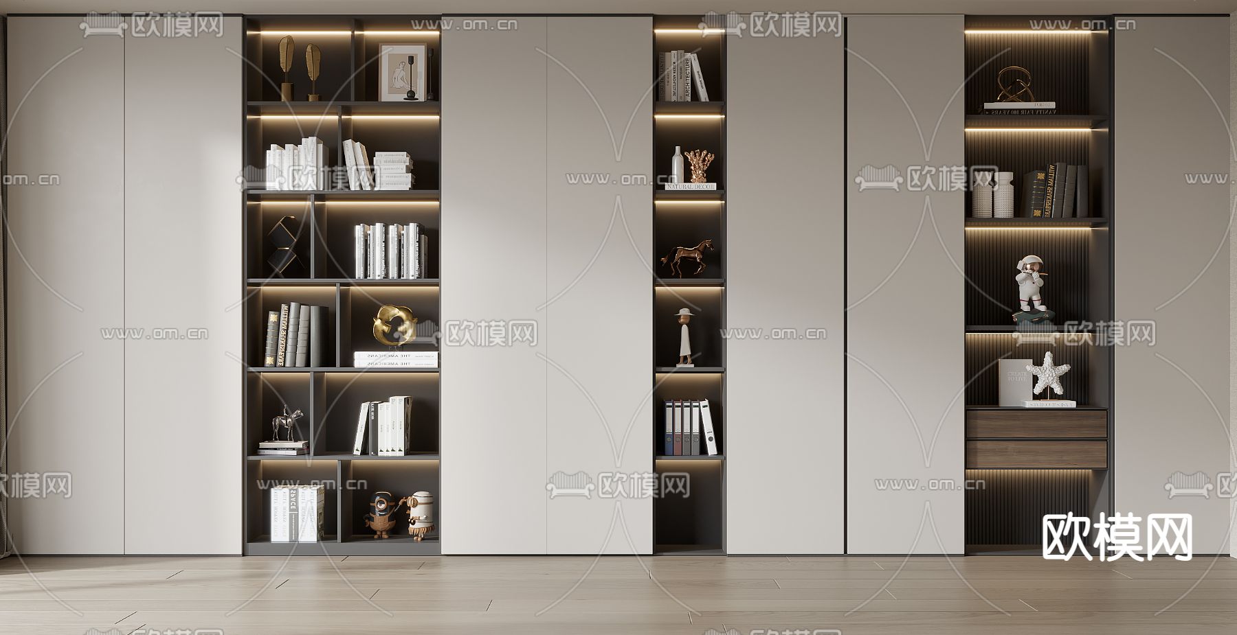 现代书柜3d模型下载