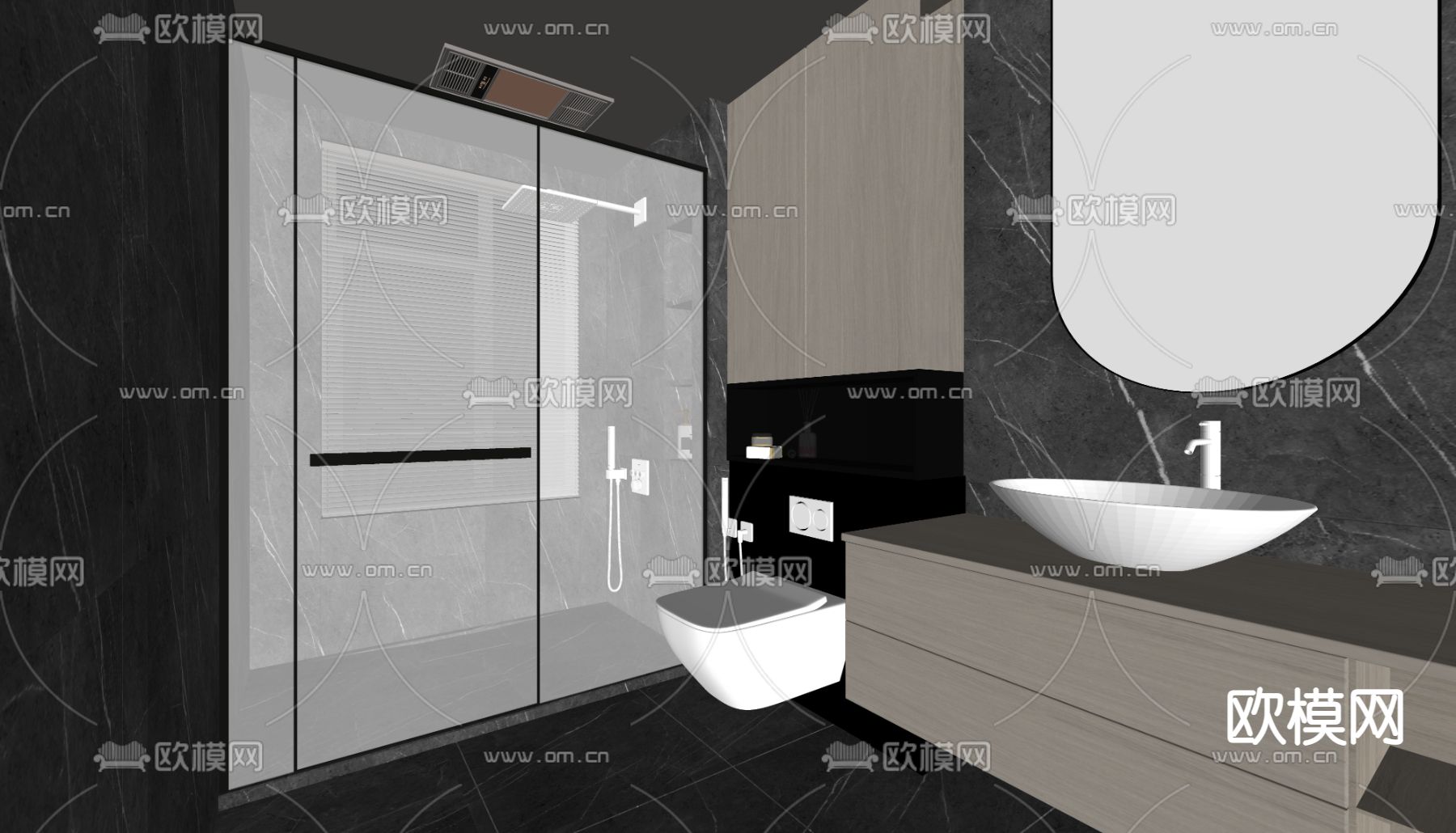 暗黑风卫生间 浴室su模型下载（渲染图2）