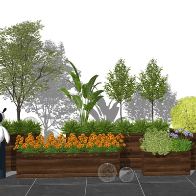  植物绿植花箱su模型 