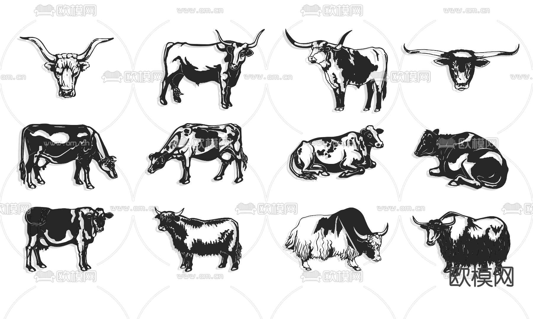 公牛 奶牛 图标 墙饰3d模型下载