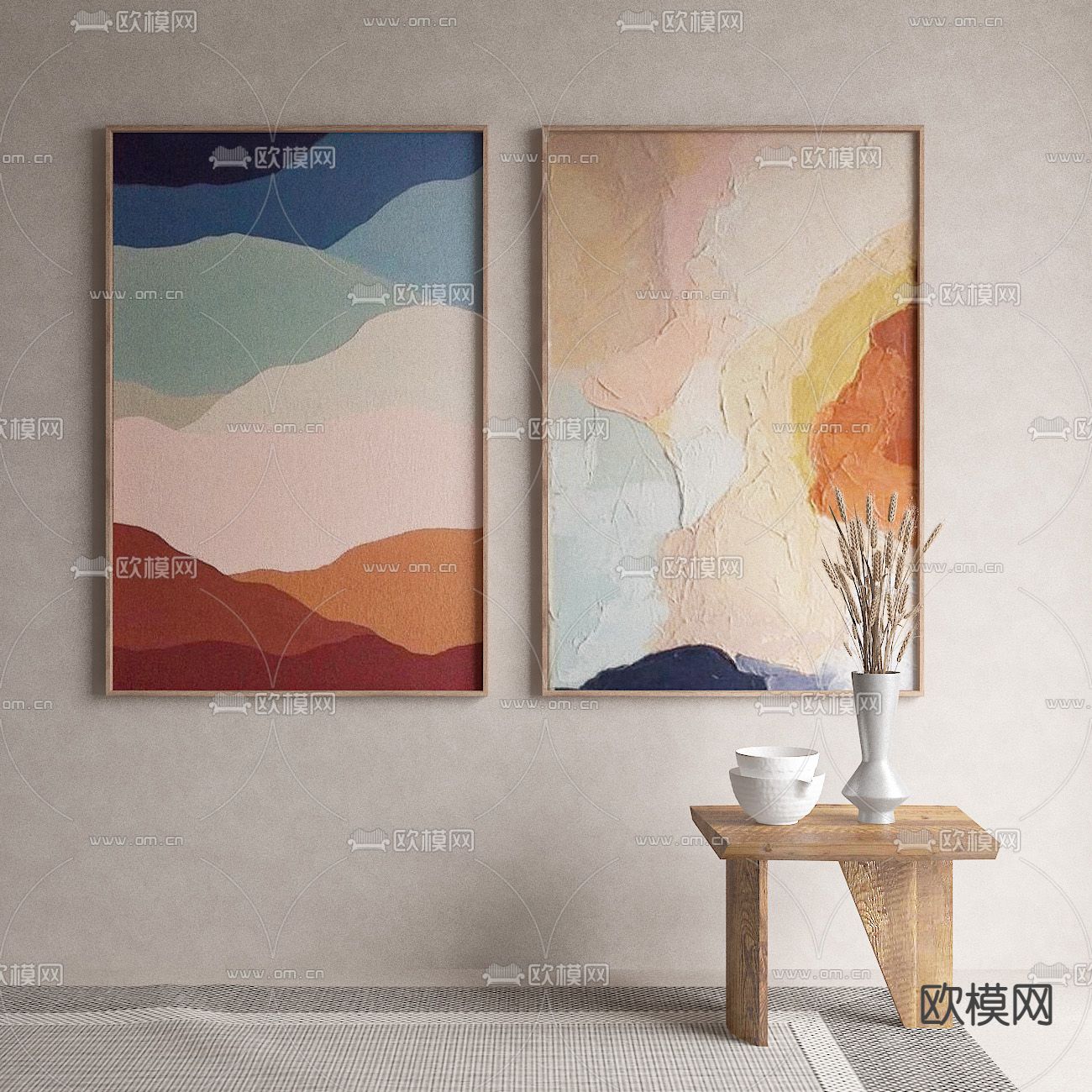 侘寂风装饰画su模型下载（渲染图1）