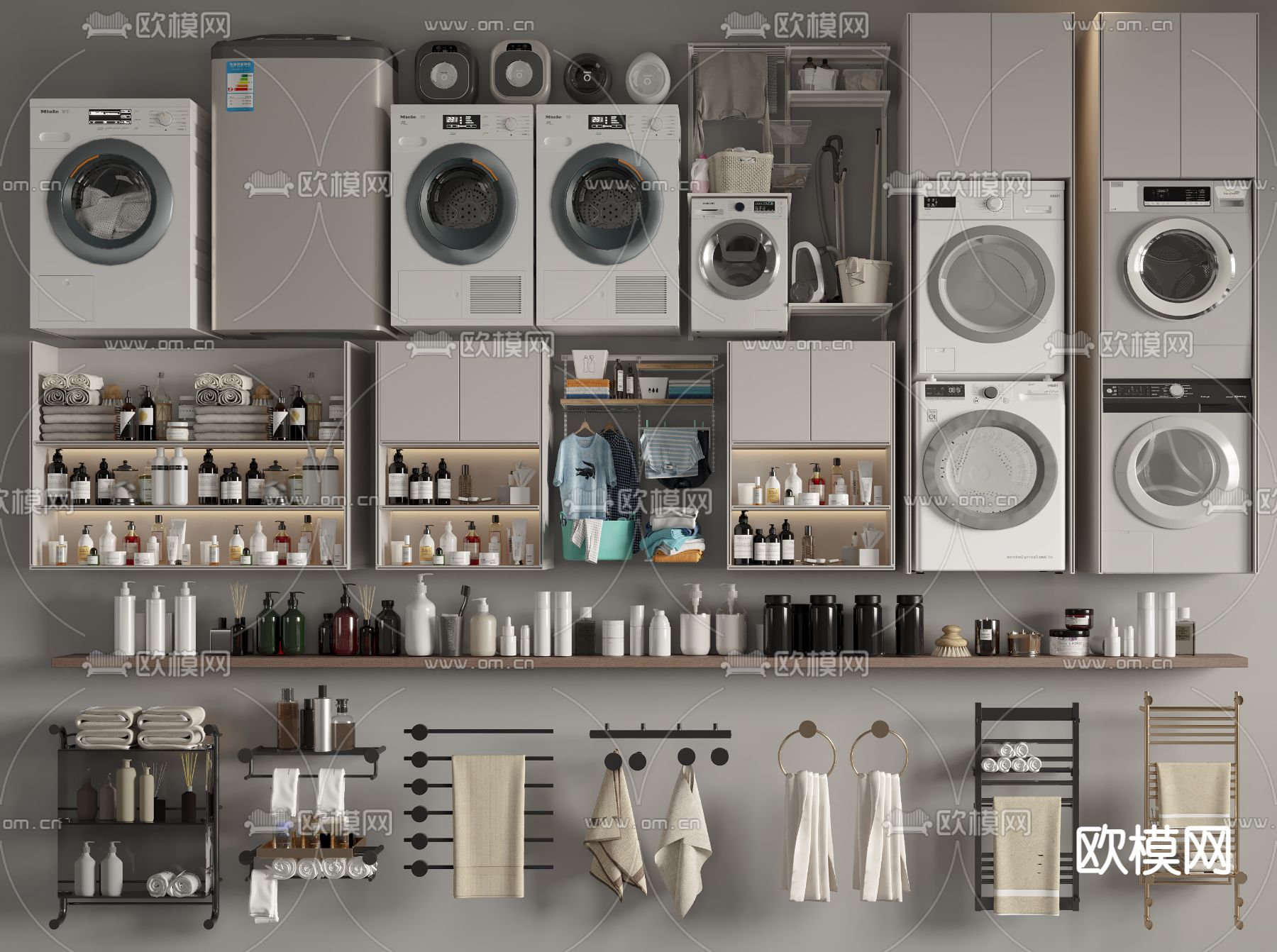 洗衣机 烘干机 吸尘器su模型下载（渲染图1）
