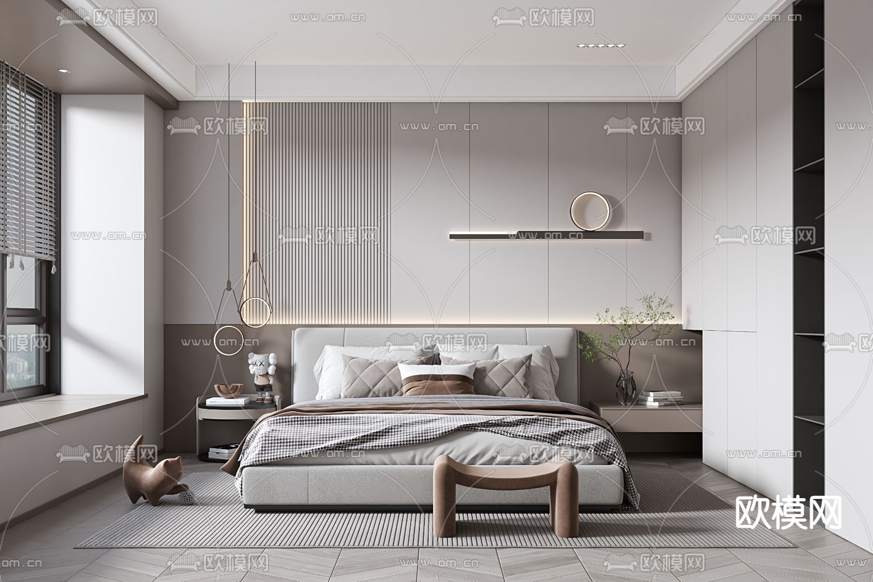 现代卧室 主卧3d模型下载（渲染图1）
