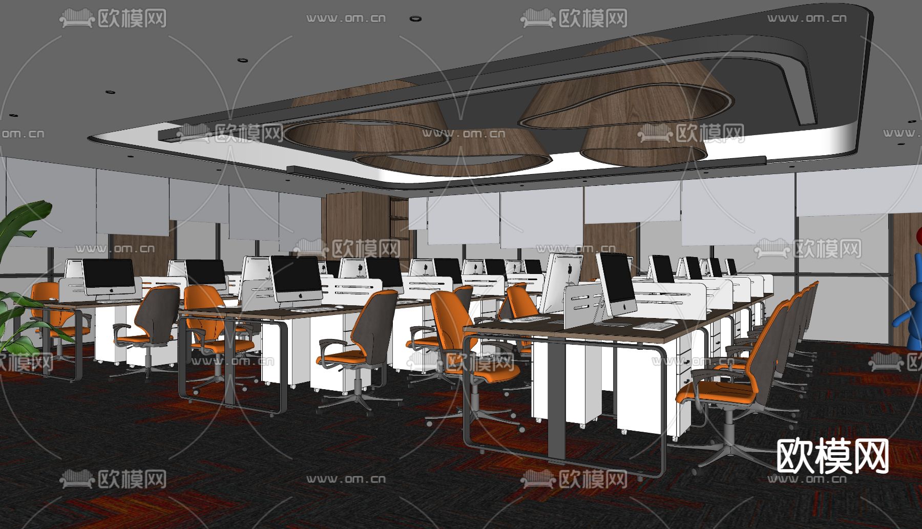 公共办公区su模型下载