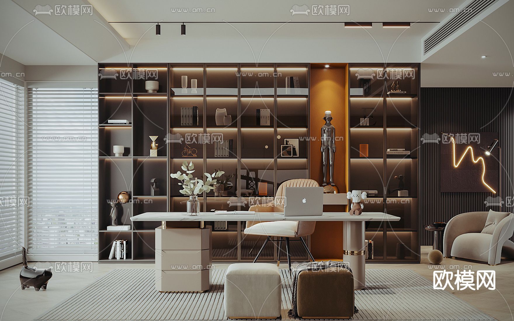 轻奢书房3d模型下载