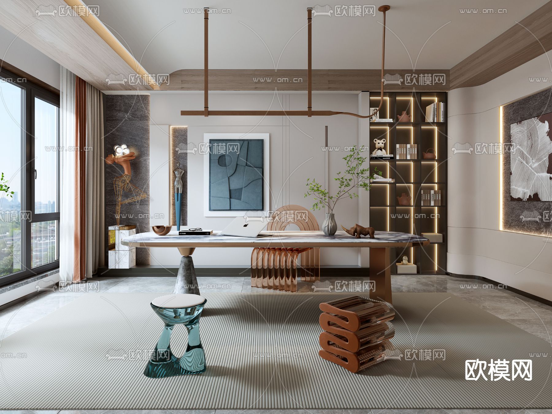 现代书房3d模型下载（渲染图2）
