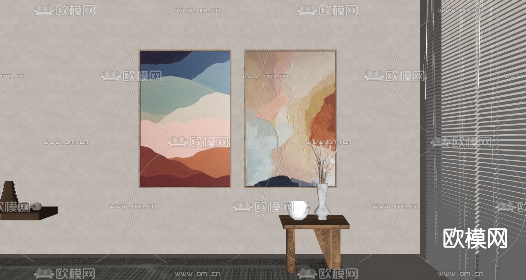 侘寂风装饰画su模型下载（渲染图2）