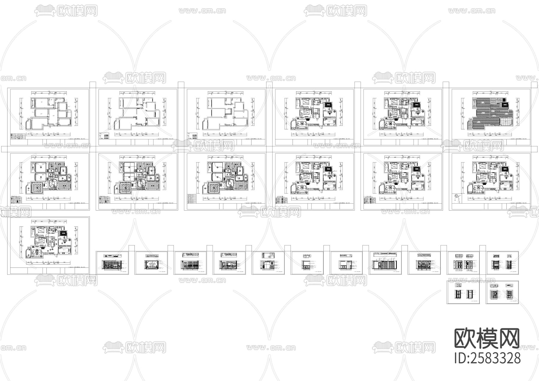 简欧四室两厅两卫装修图cad施工图下载（渲染图1）