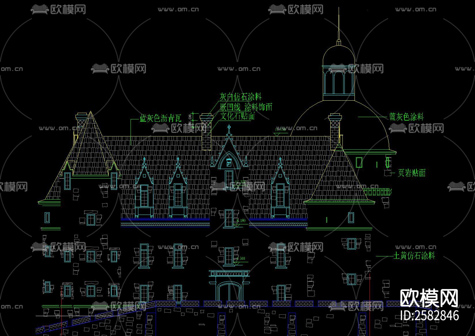 欧式古城堡建筑全套cad施工图下载（渲染图1）