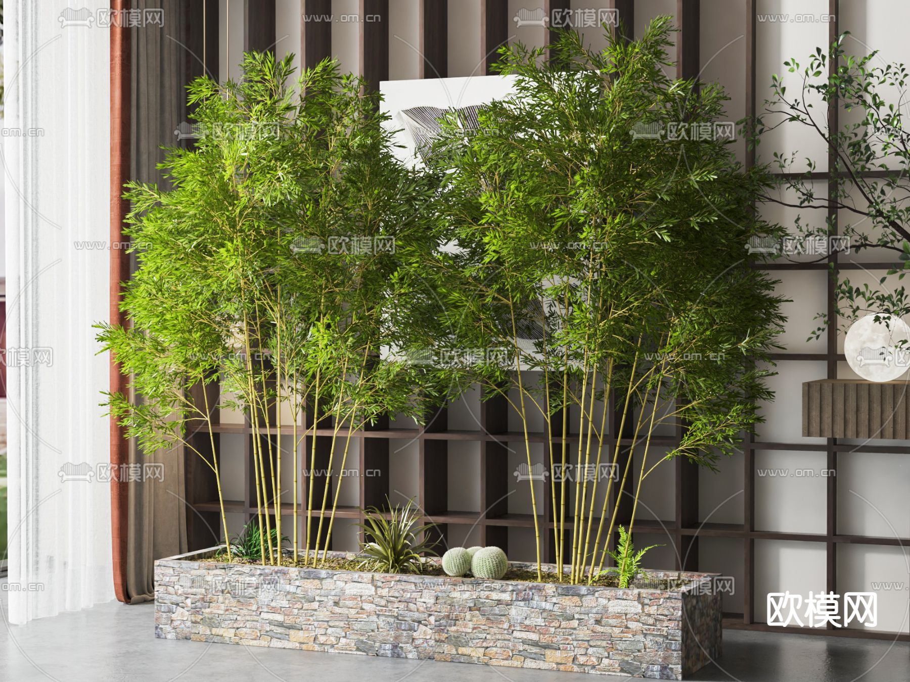 竹子盆栽3d模型下载